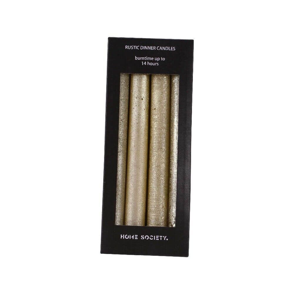 Rustic Dinner Candle L gold 4 Stück