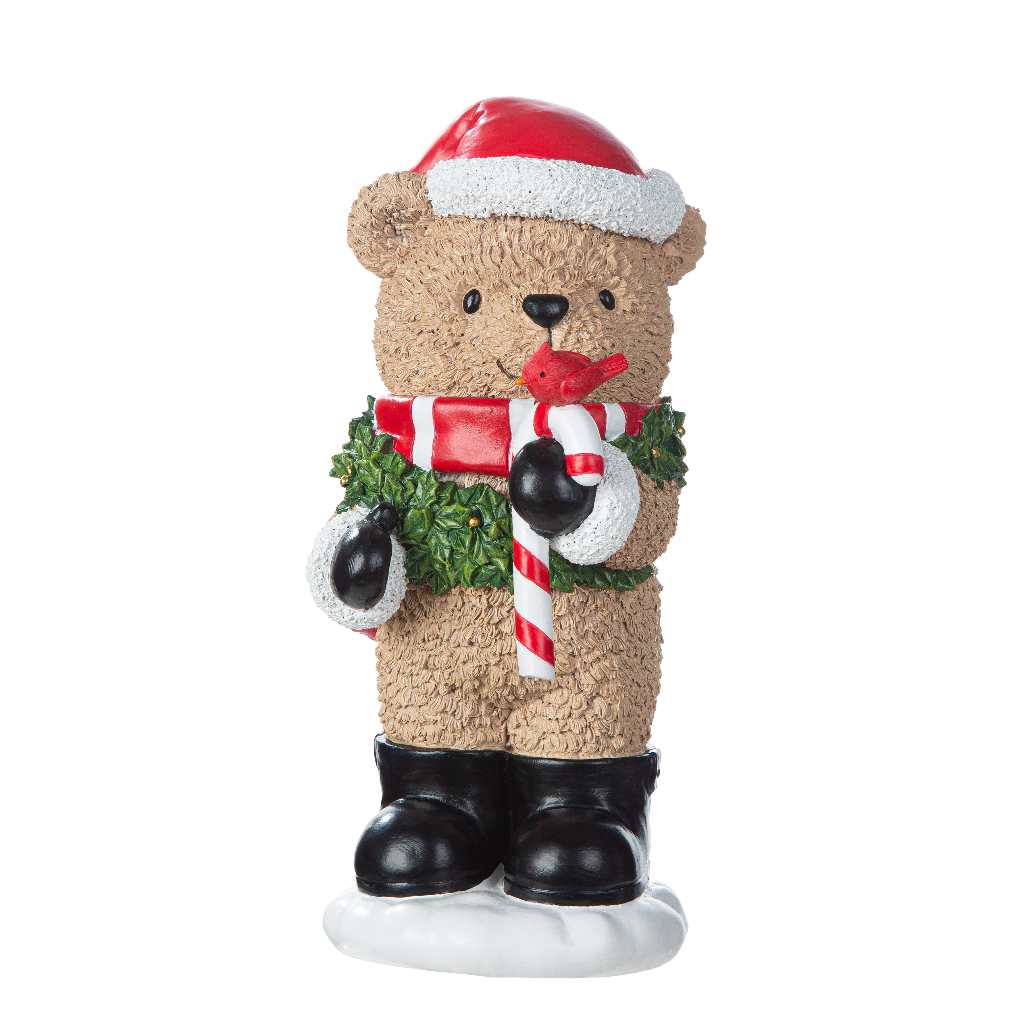 Deko Figur Yulebär Kranzmotiv 26cm Teddy, Santa-Hut, Zuckerstange, Stiefel, Weihnachtsbär