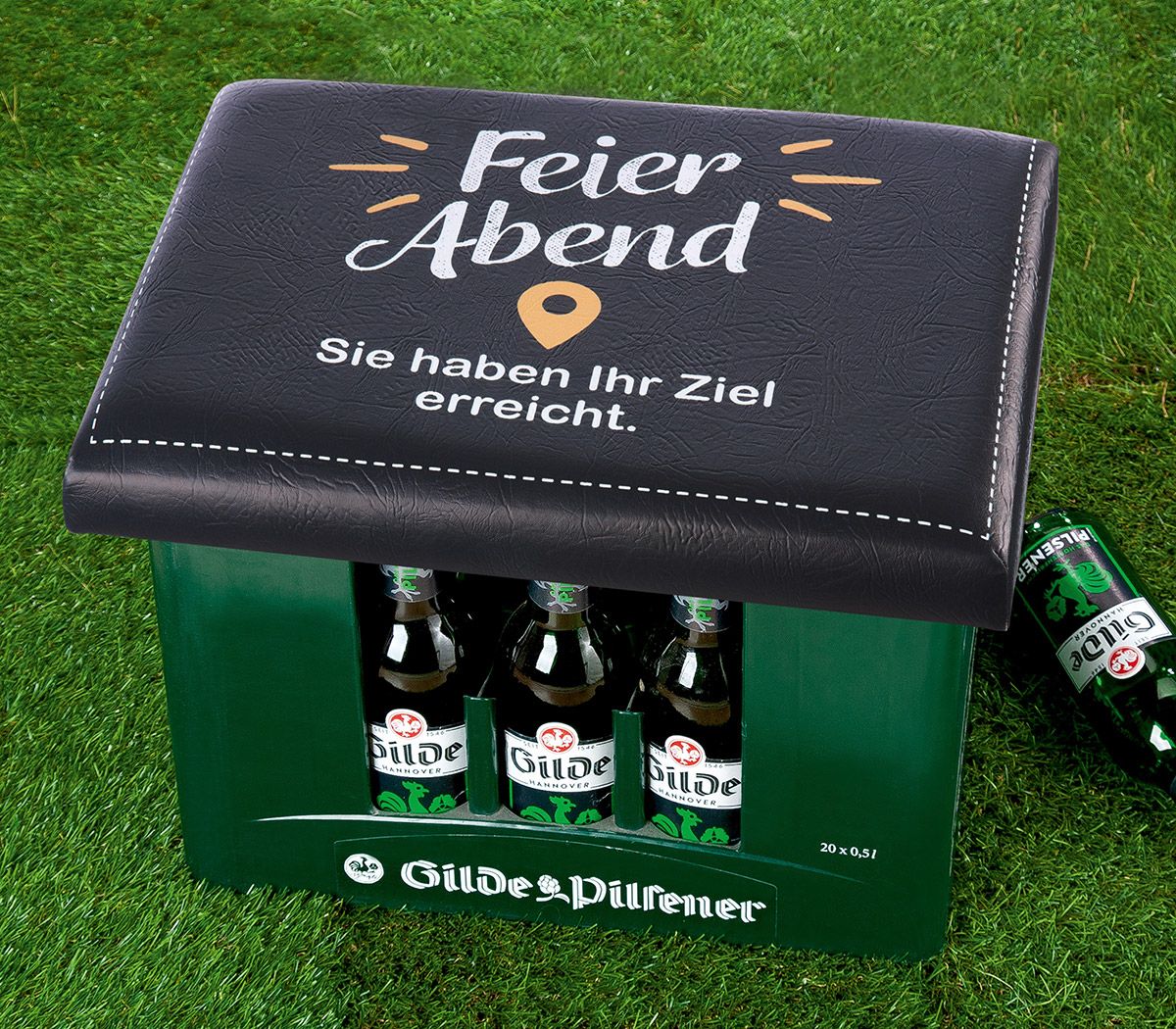 Sitzpolster Feierabend schwarz Bier, Flasche, Bier-Flasche, Gras, Geldbörse