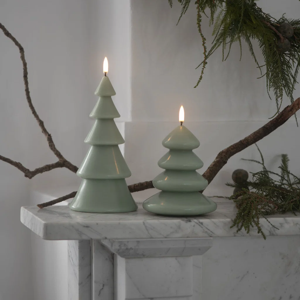 Kerzen, Weihnachtsdeko, Kieferkerzen, grün, Silikatkerzen