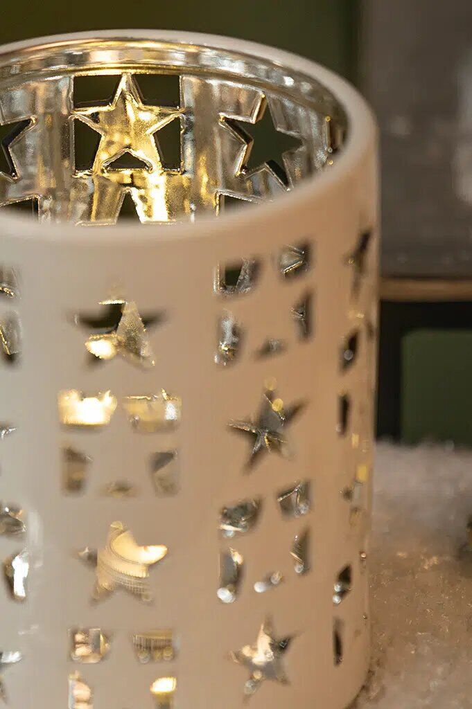 Tischlicht Atella Stern 7cm creme/silber