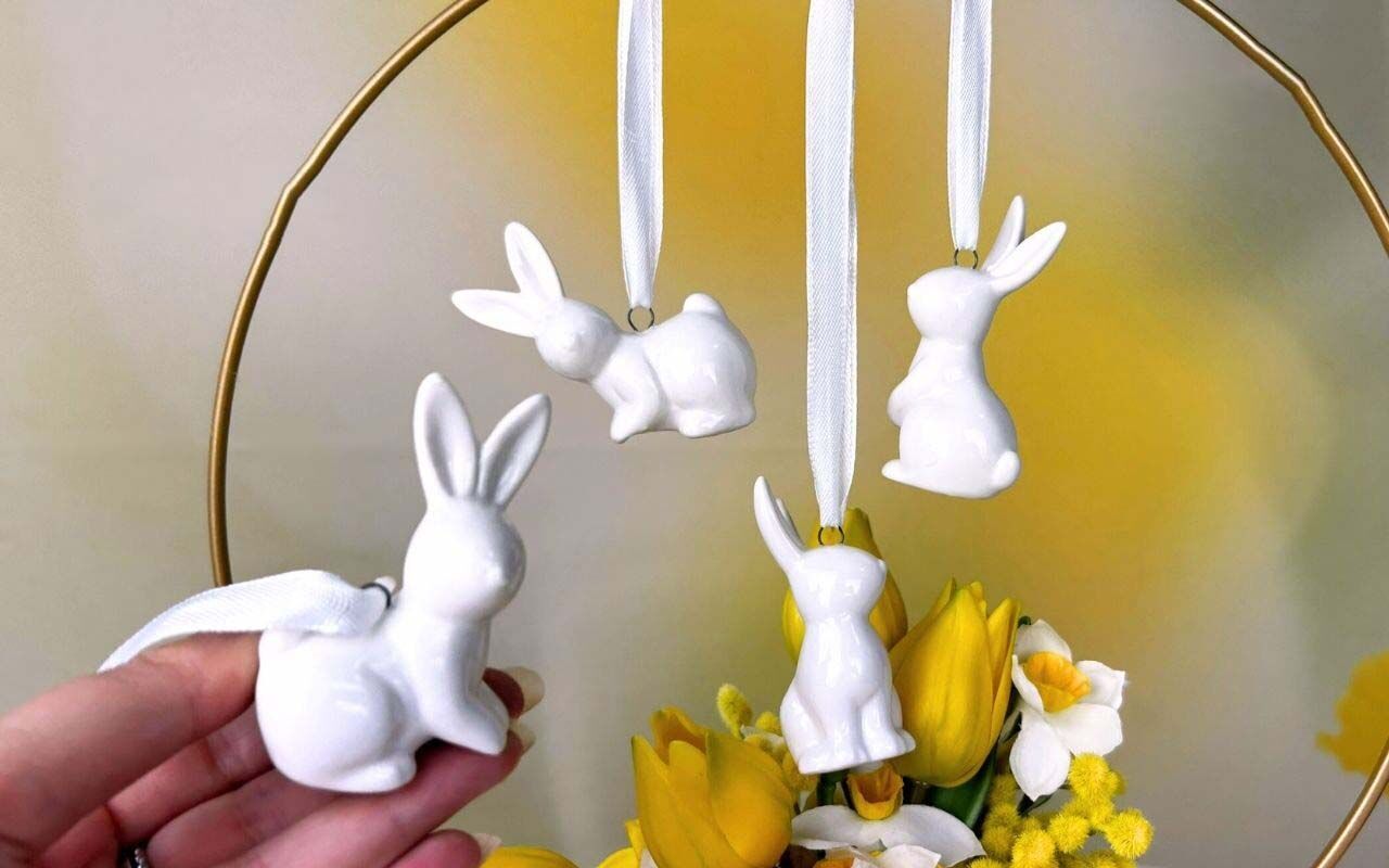 Hänger Hase Sally Pfoten unten cremeweiß 7cm Essen, Präsentation des Essens, Kunst, Kunsthandwerk, Blume