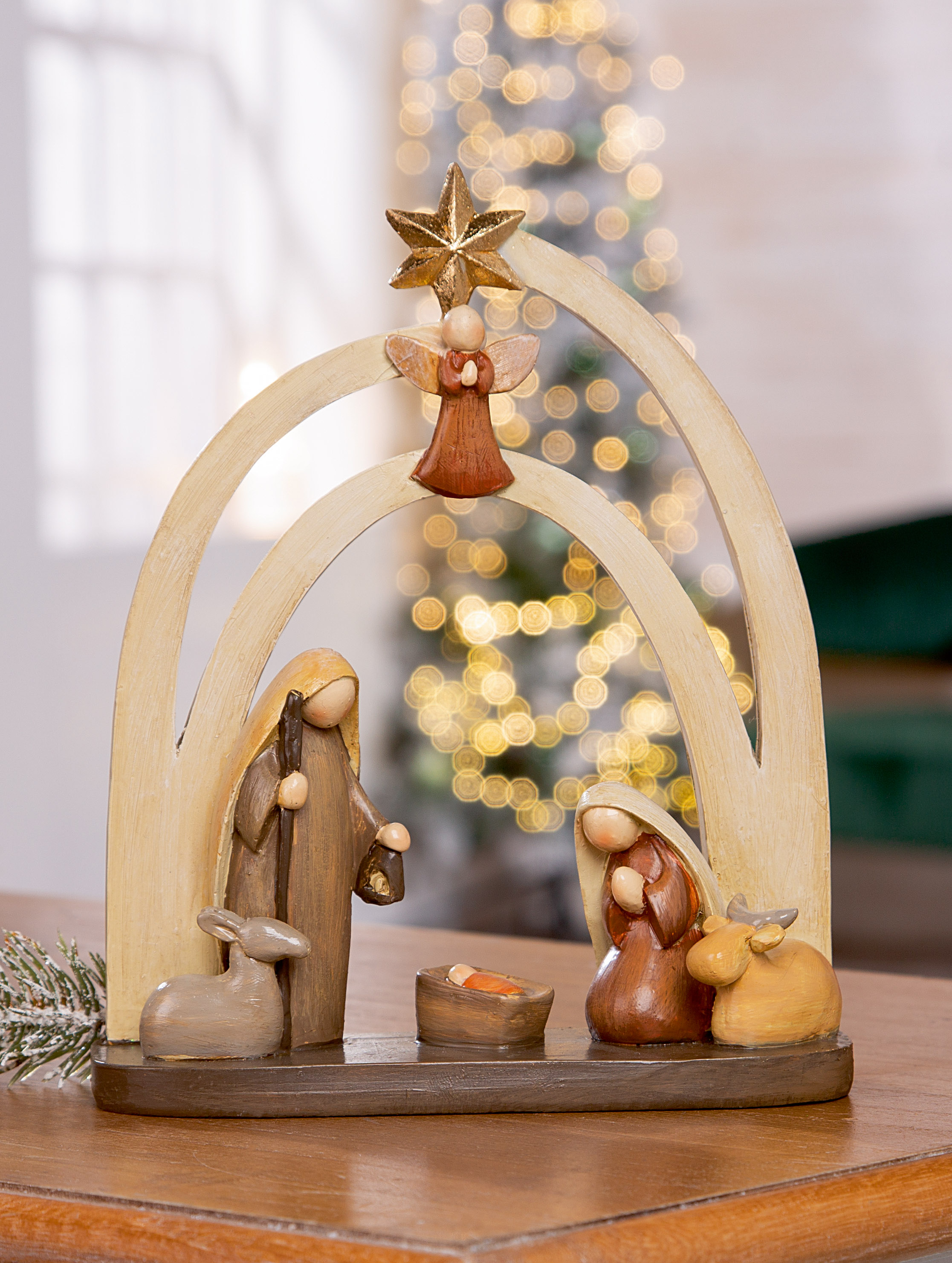 Krippenfigur, Holzkrippe, Weihnachtsdeko, Stern, Engel