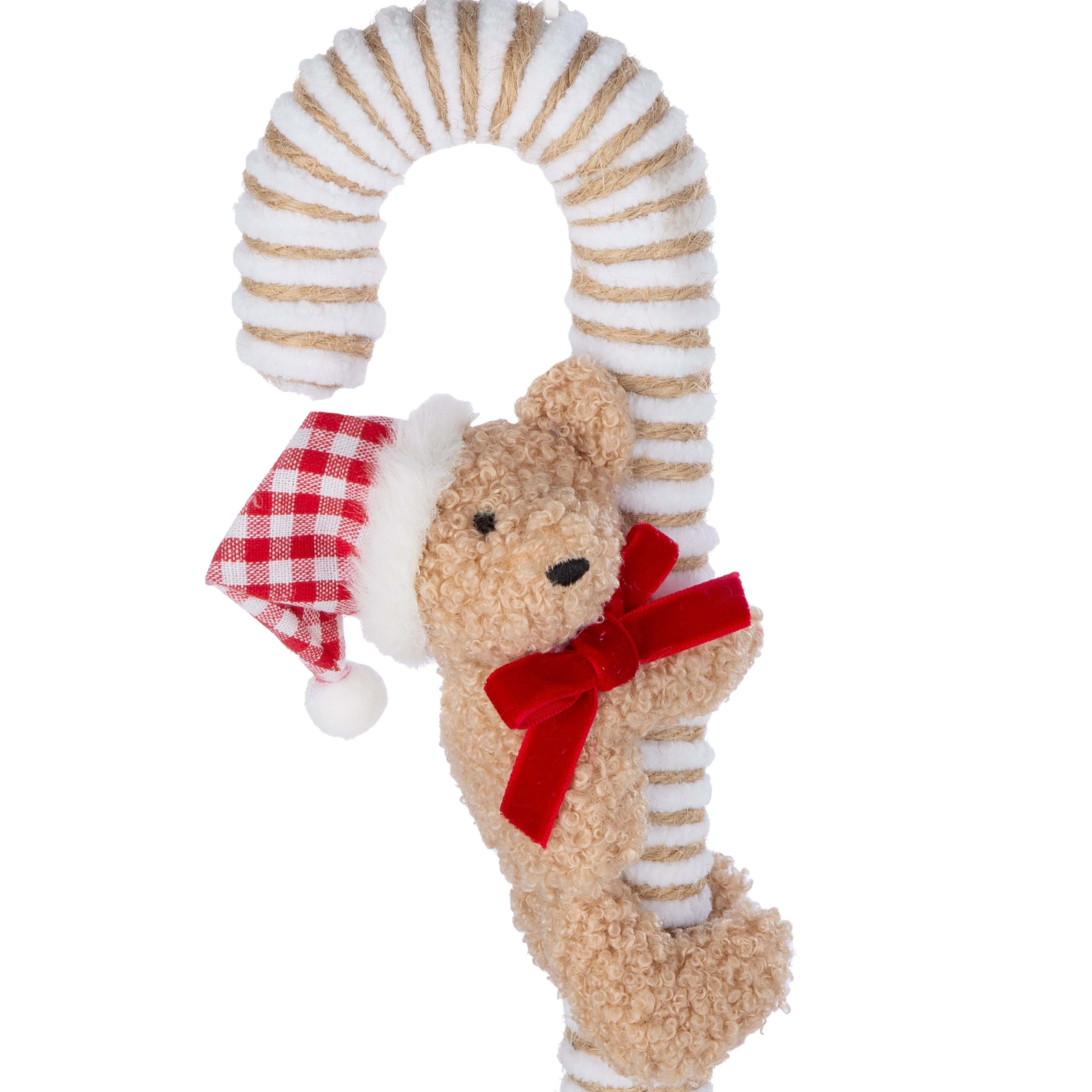Plüschfigur, Weihnachtsdeko, teddy, rot, Streifenseil