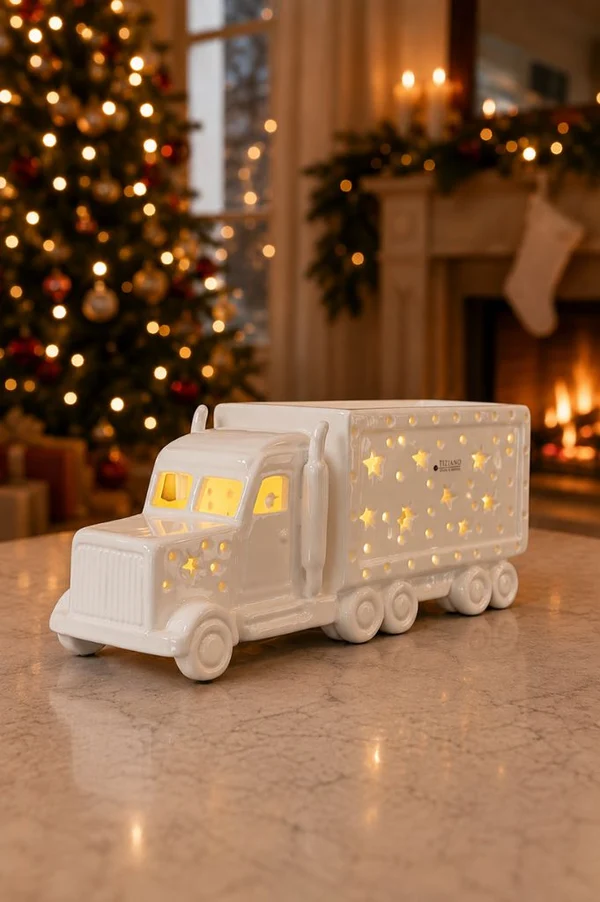 Deko Truck LED 32cm cremeweiß Weihnachtsdekoration, Lichtertruck, LED-Lichter, Weihnachtsfigur, Ausstellungsmodell