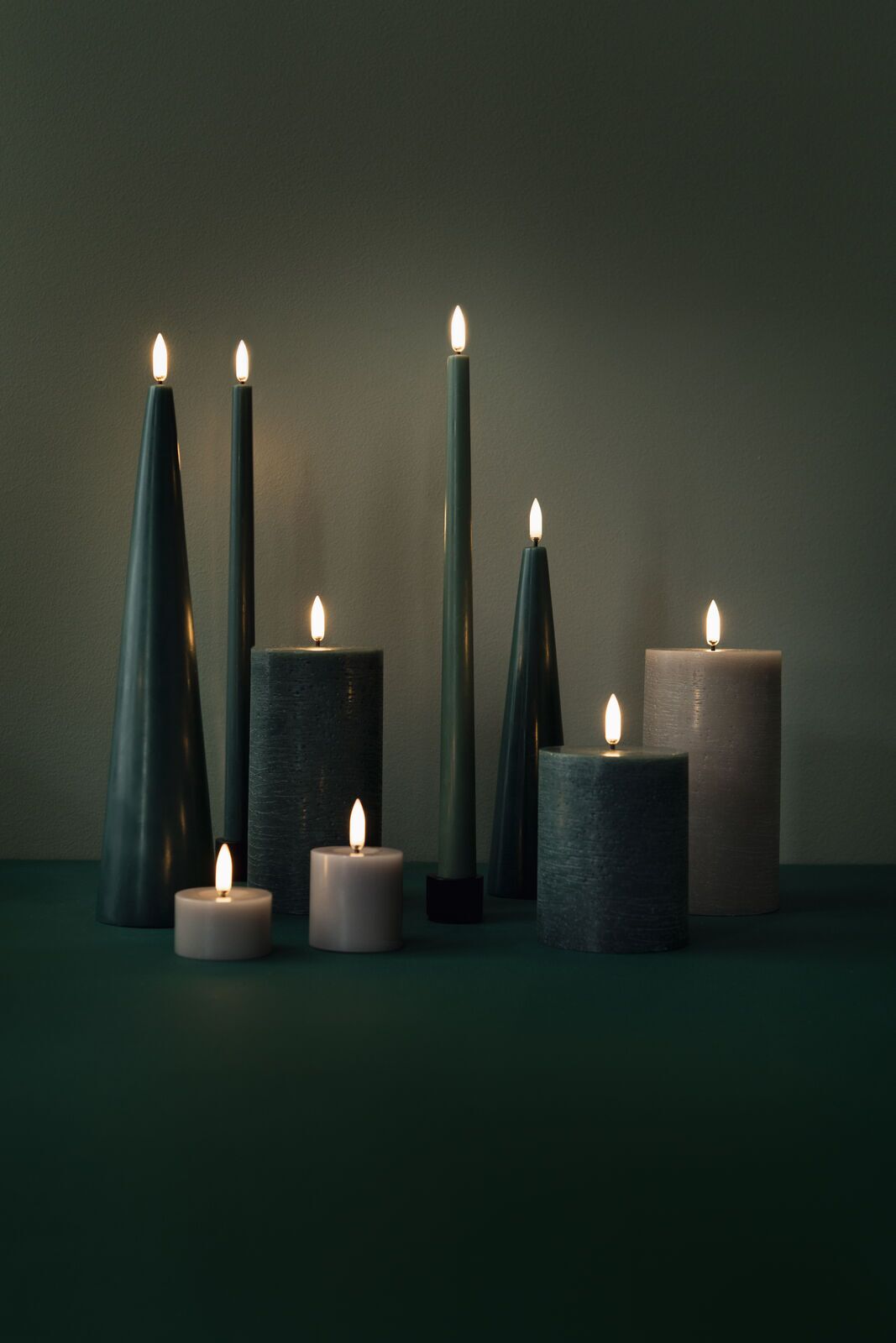 Uyuni LED Cone Candle 30cm Pine Green