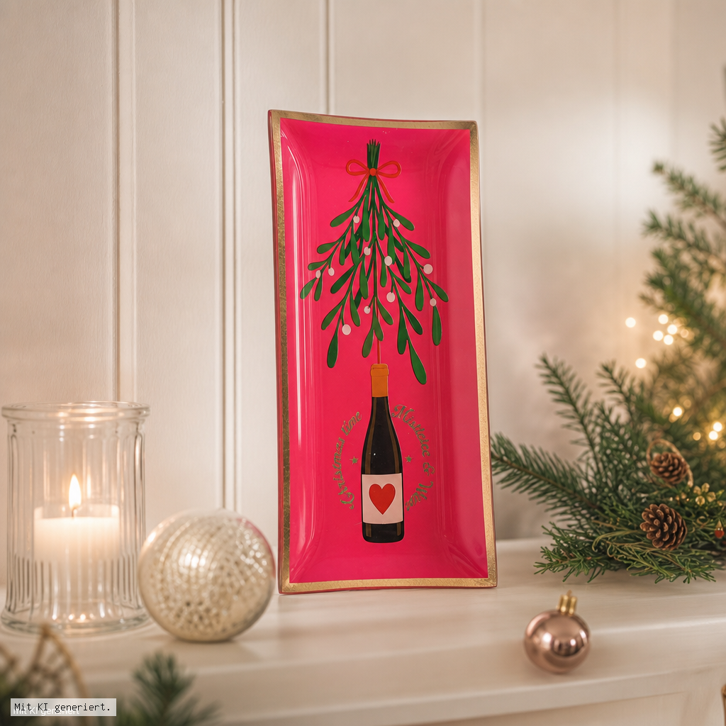 Weihnachtsgeschenk, Weinflasche, Rotes Geschenkpapier, Dekoration, Weihnachtsfestliche Szene