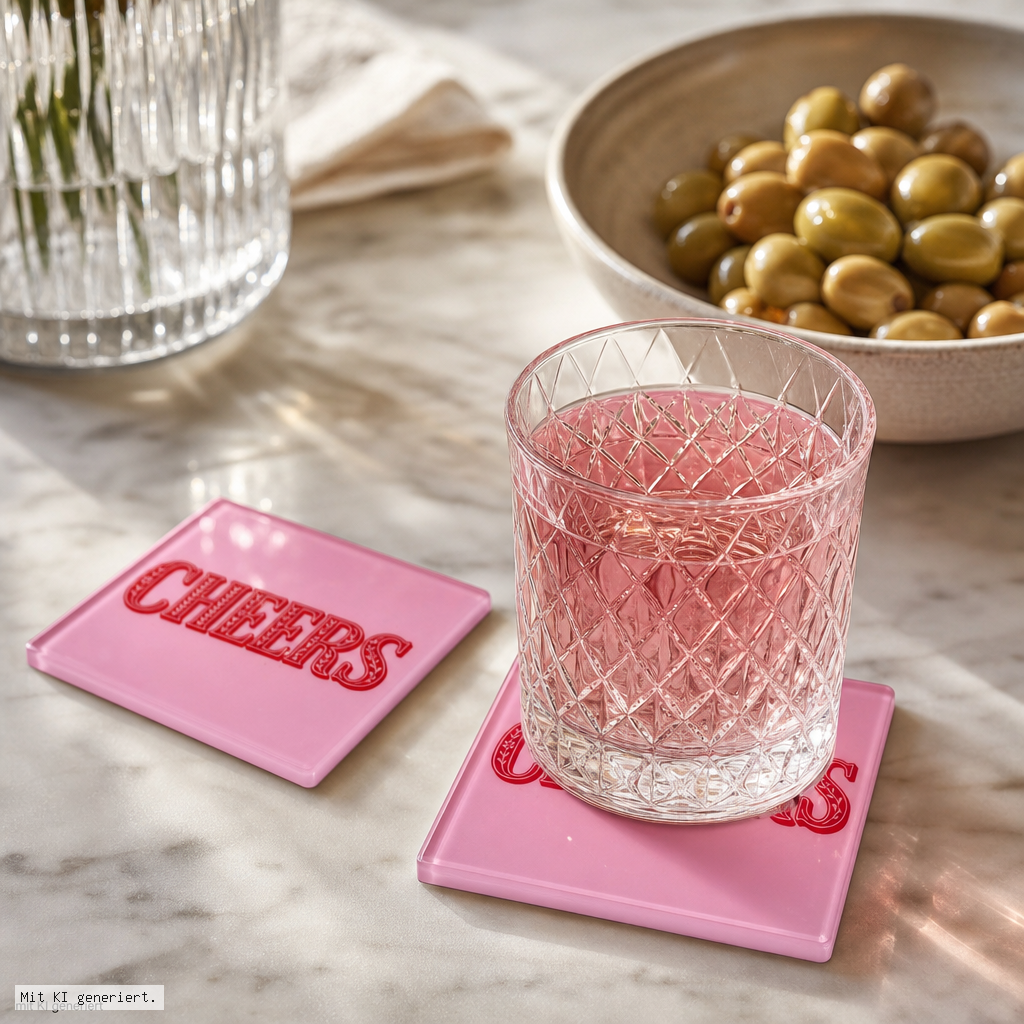 glas, Trinkglas, rosa Glas, Schnittmuster-Glas, Untersetzer