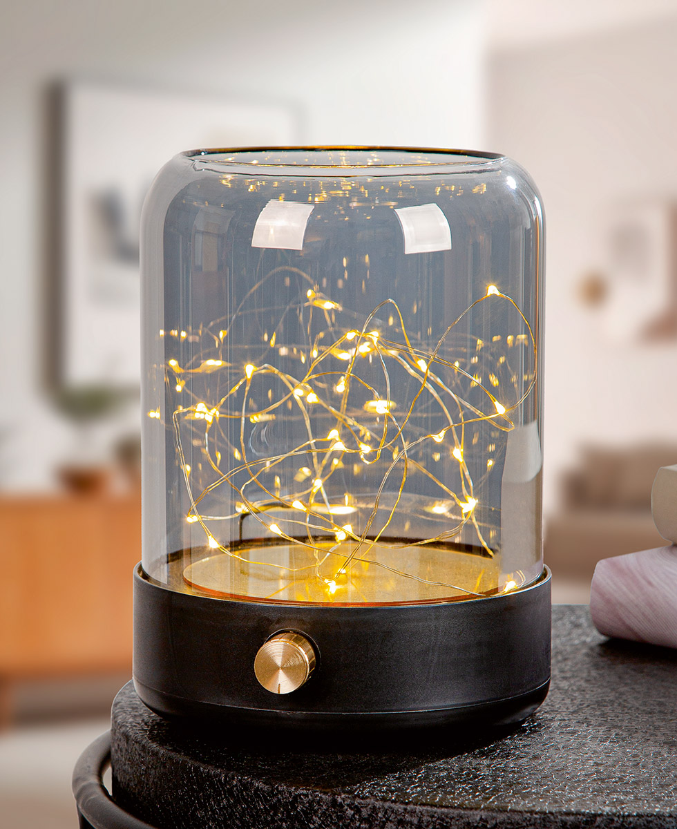 Windlicht Brightshine Silber LED Glas 22cm Lichterkette, Guirlande, LED, Glasglobus, Dekoration