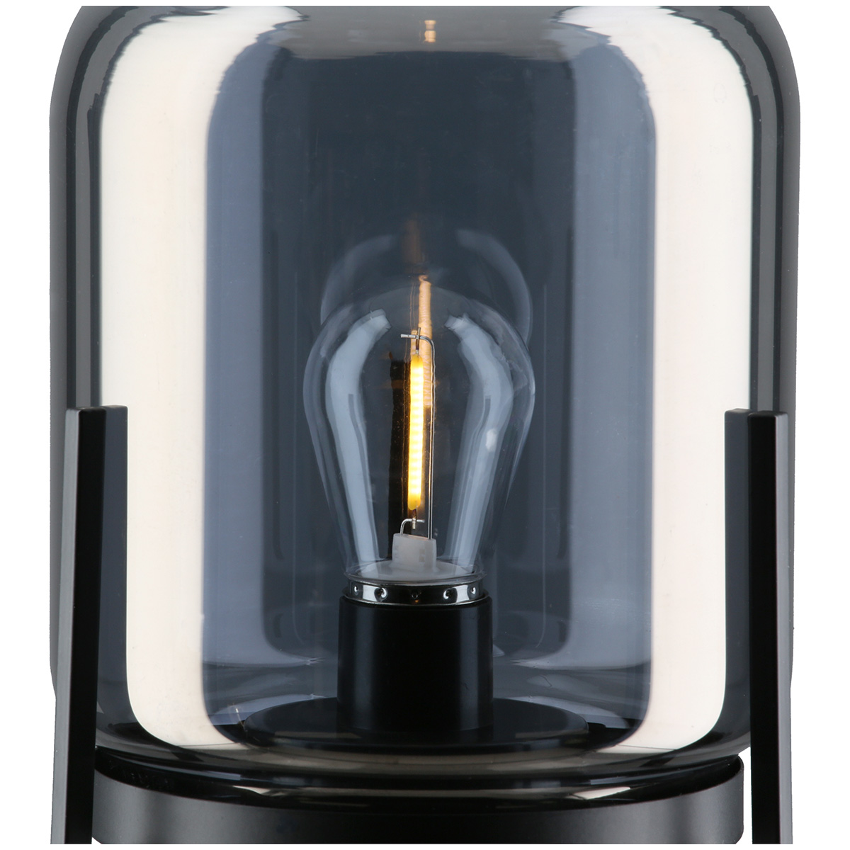 Windlicht Brightlight Silber LED Glas 20cm Lampe, Globus, LED-Filament, Glasschirm, schwarzer Sockel