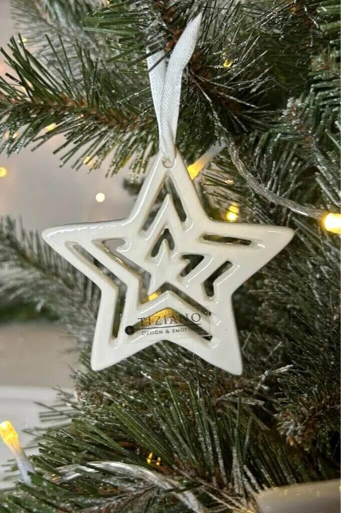 Hänger Stern Rosante Striche 8,5cm cremeweiß Weihnachten, Weihnachtsdekorationen, Weihnachtsbaum, Christbaumschmuck, Festival