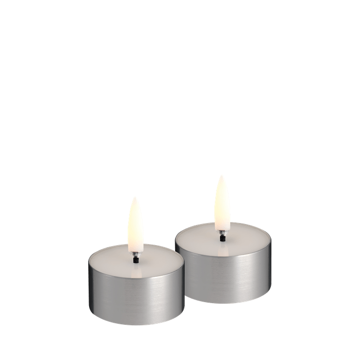 Piffany Uyuni Melted Tealight LED, Silber, 2er Set, 4,1x2,3cm Teelichter, Stumpenkerzen, Mini-Kerzen, Kerzen-Set, LED?