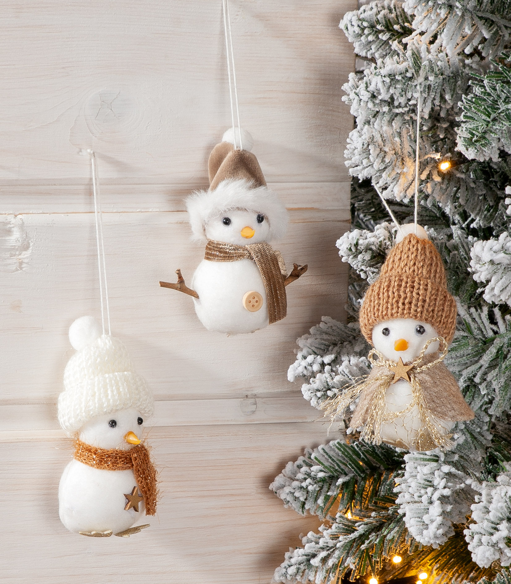Deko Hänger Schneemann Simon 3fach sortiert Natur, Draußen, Winter, Weihnachtsdekorationen, Schneemann