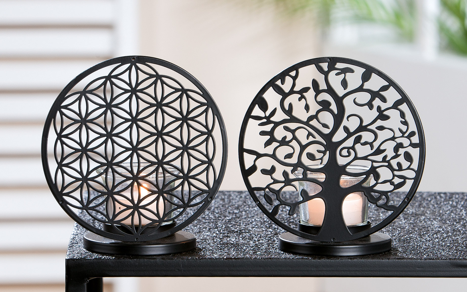 Teelichthalter Set Lebensbaum & Blume Teelichthalter Set Lebensbaum & Blume