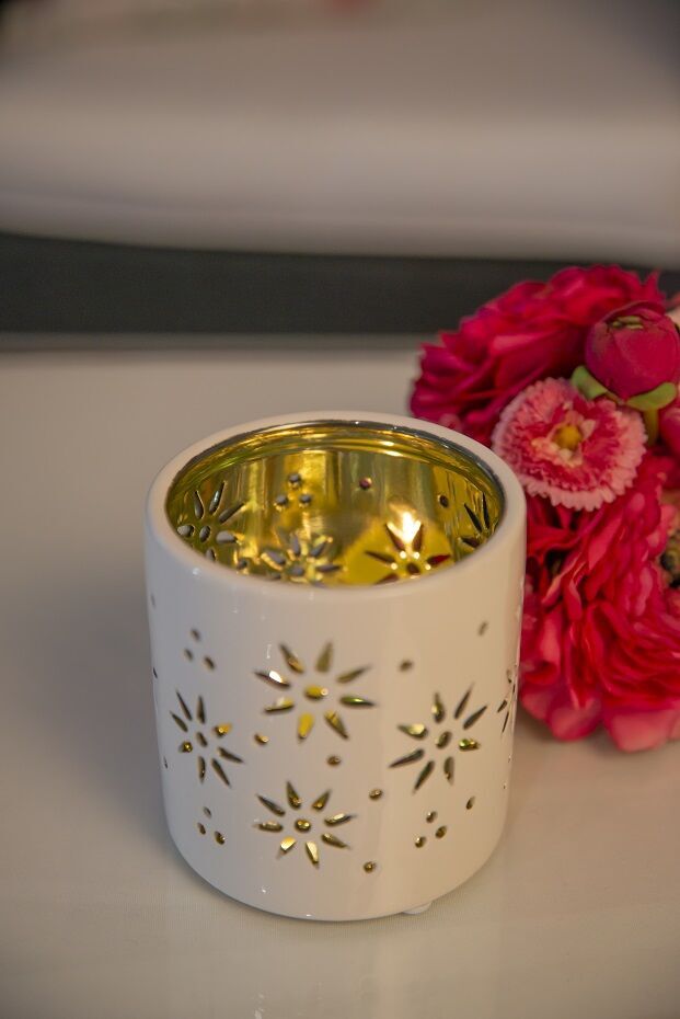 Tischlicht Florana 7cm creme/grün