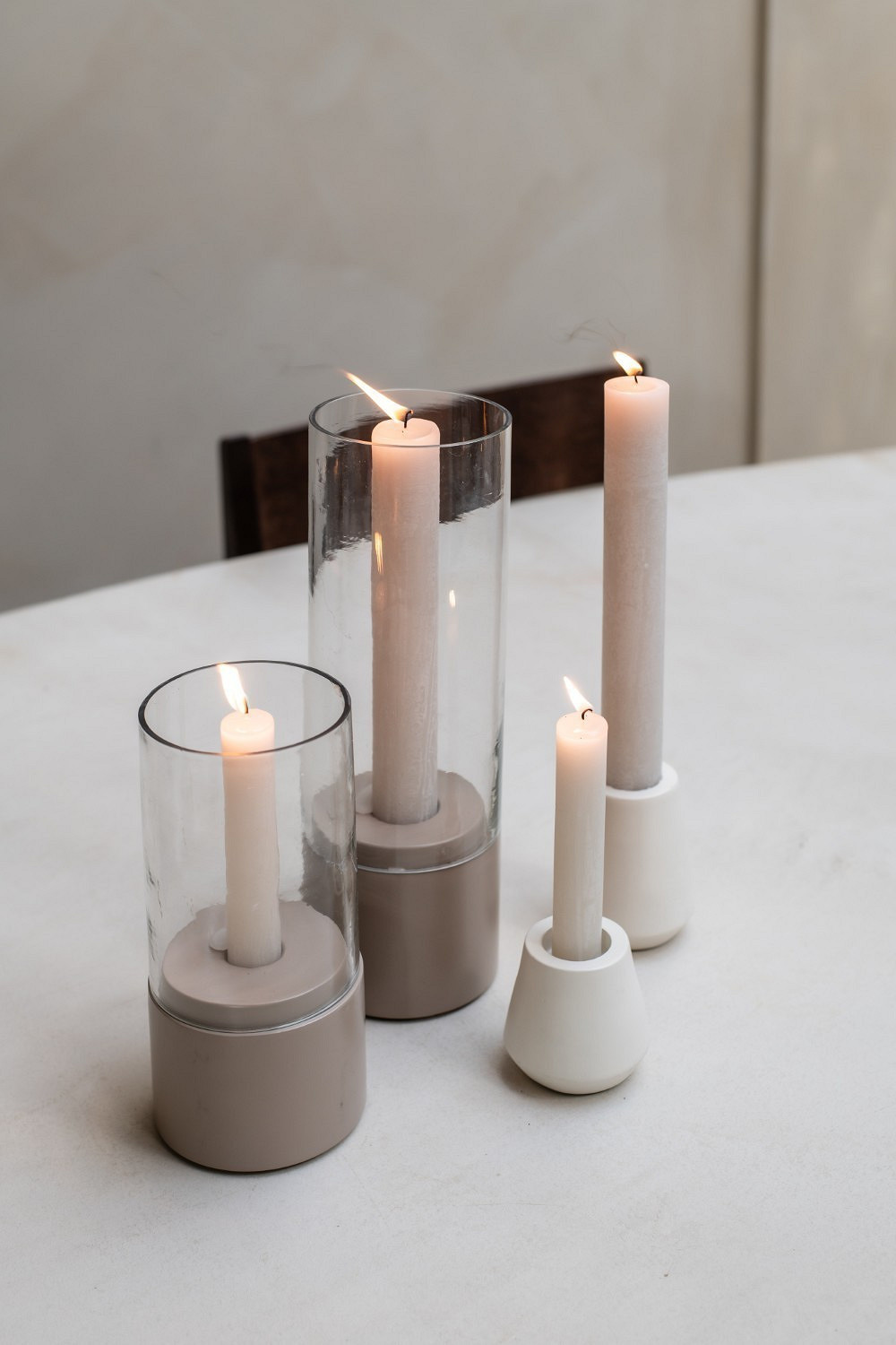 Windlicht Mindy S Taupe Kerze, Glas-Hurricane, Pillar-Kerze, Votivhalter, Dekorationskerze