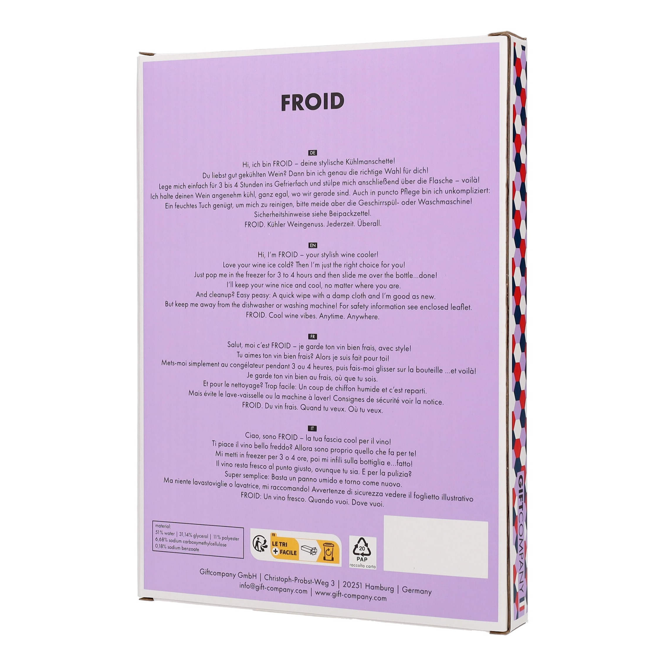 Froid Kühlmanschette Hot Moms Club lila 16x2x23,5cm Kühlschettel, Wein-Kühler, Kühlbox, Lila Verpackung, Glasflasche?
