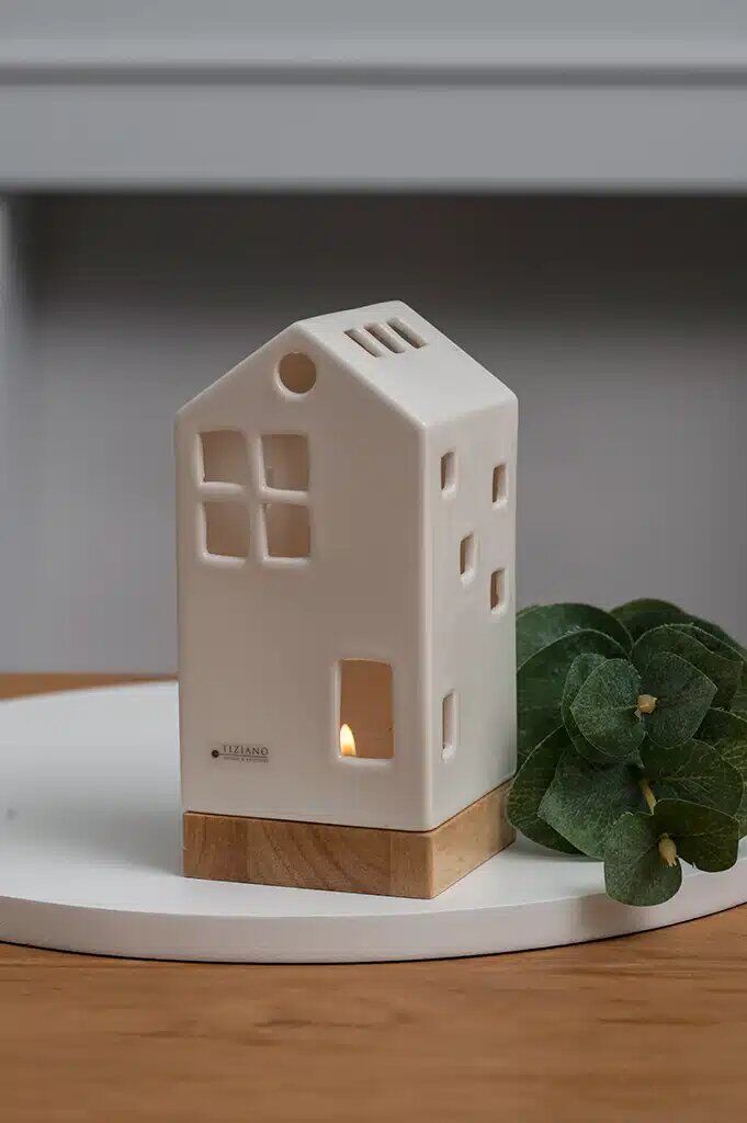 Teelichthaus Oslo 15cm cremeweiß