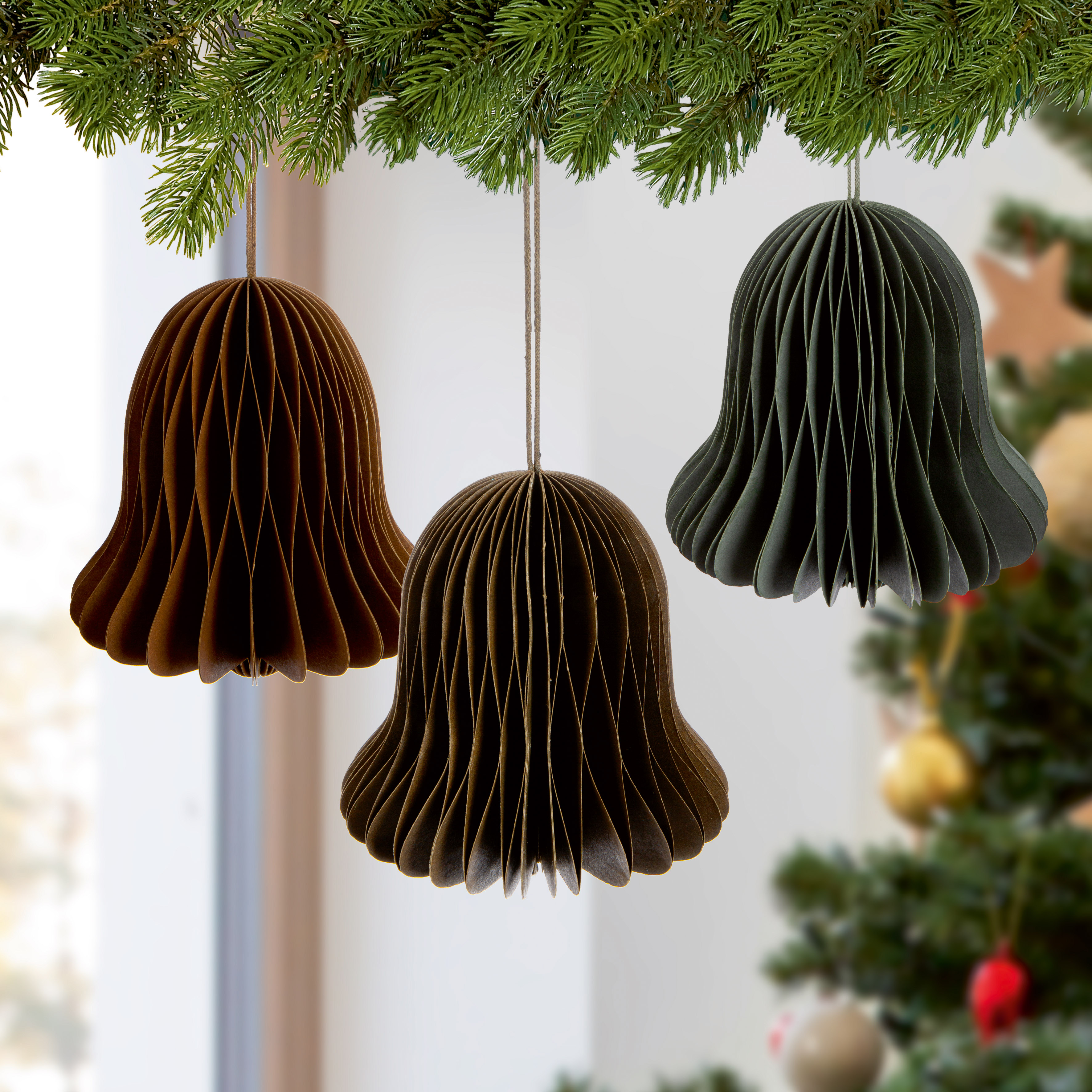 Baumschmuck Bells 3tlg. Papier Pflanze, Baum