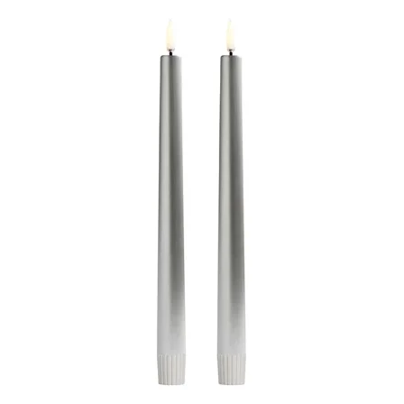Piffany LED Spitzkerzen im 2er-Set, Silber, 2,3x25cm kerzen, tiefenlichte, grau, lang, stiftkerze