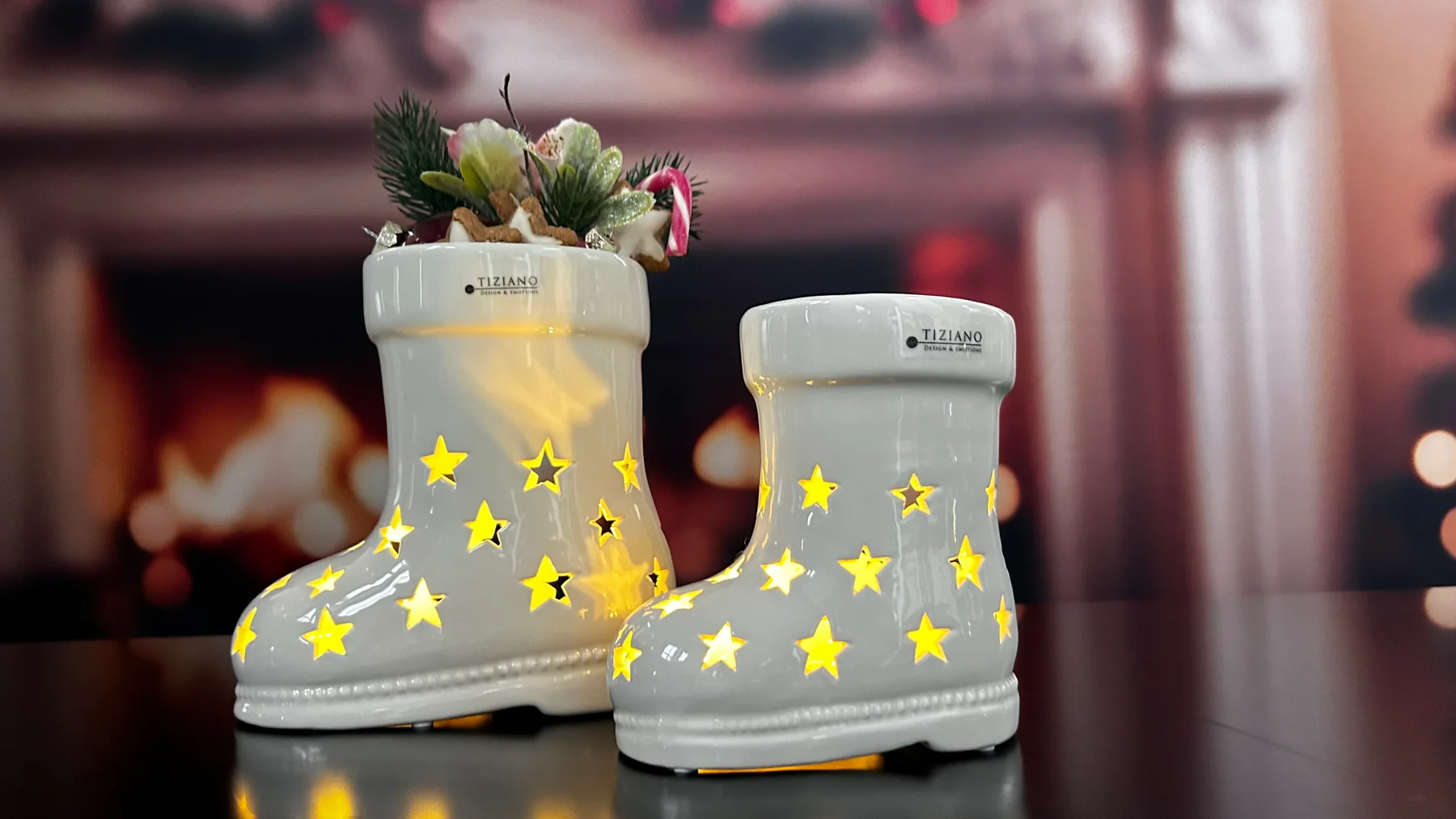 Deko Stiefel Santa LED 15cm cremeweiß Deko Stiefel Santa LED 15cm cremeweiß