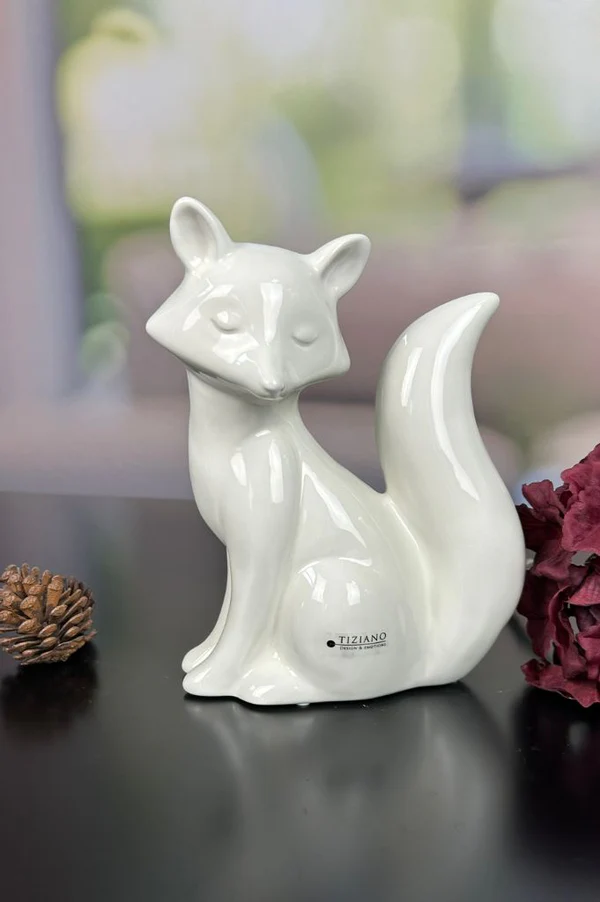 Fuchsmutter Roxy 22cm cremeweiß Keramikfigur, Fuchs, weiß, Dekorfigur, Tiziano