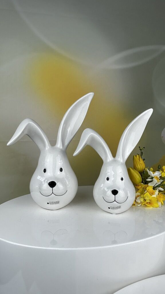 Hasenkopf Victor 25cm cremeweiß Blume, Blumen-Arrangement, Porzellan, Töpferei, Hühnchen