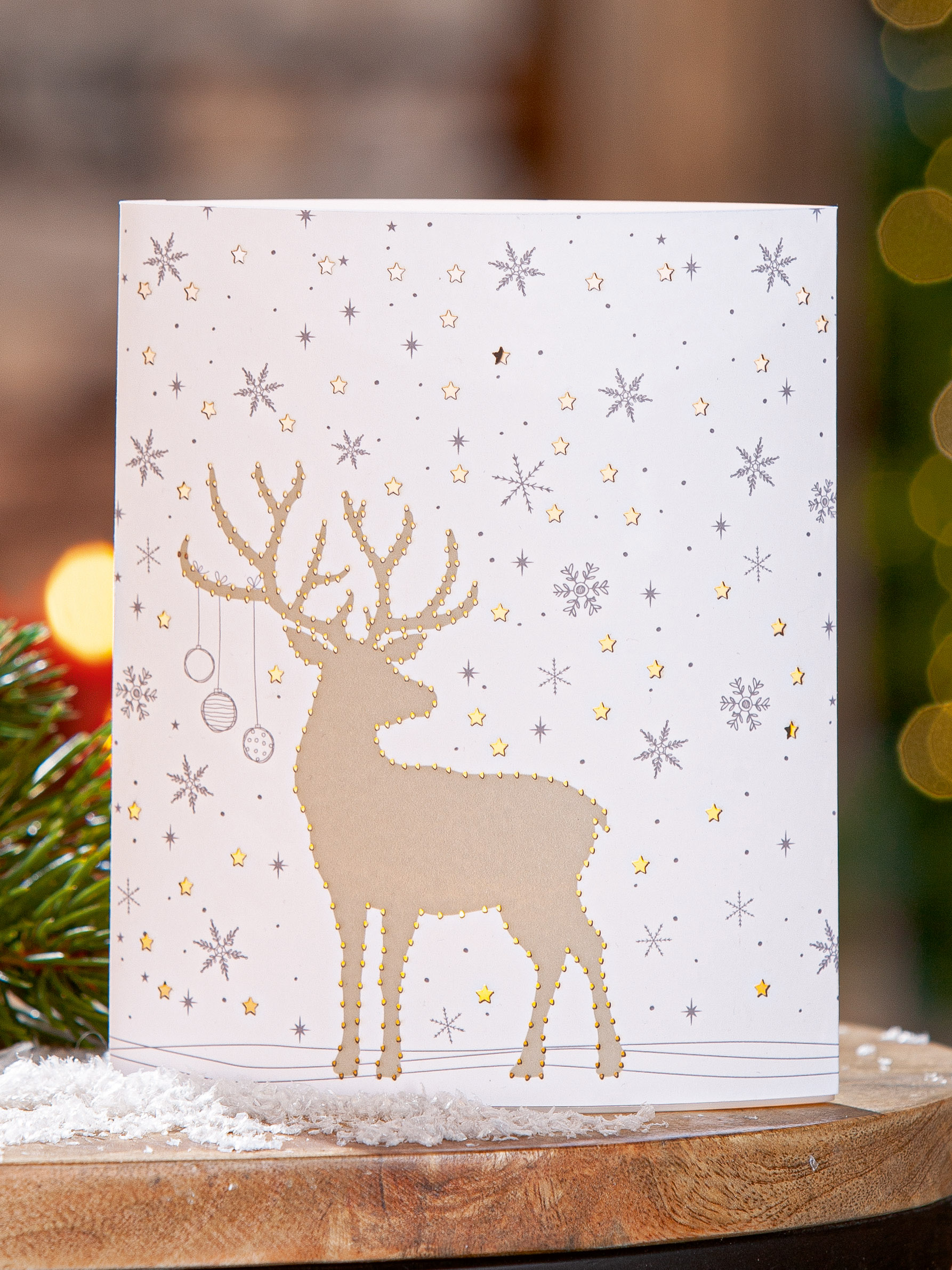 Dekoleuchte Winterhirsch LED Papier creme Briefumschlag, Grußkarte, Post, Hirsch, Wildtiere