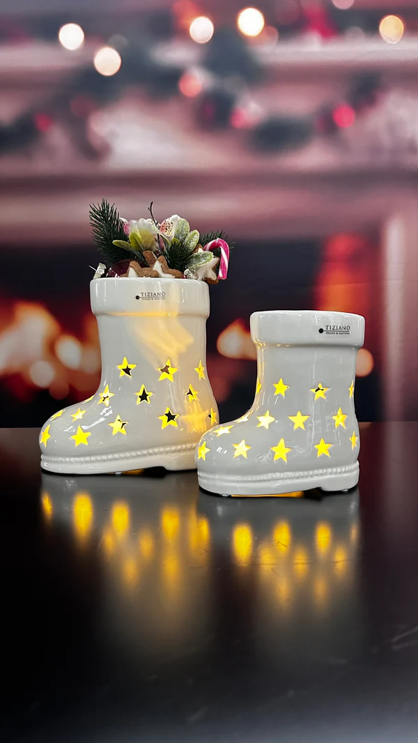 Deko Stiefel Santa LED 15cm cremeweiß Deko Stiefel Santa LED 15cm cremeweiß