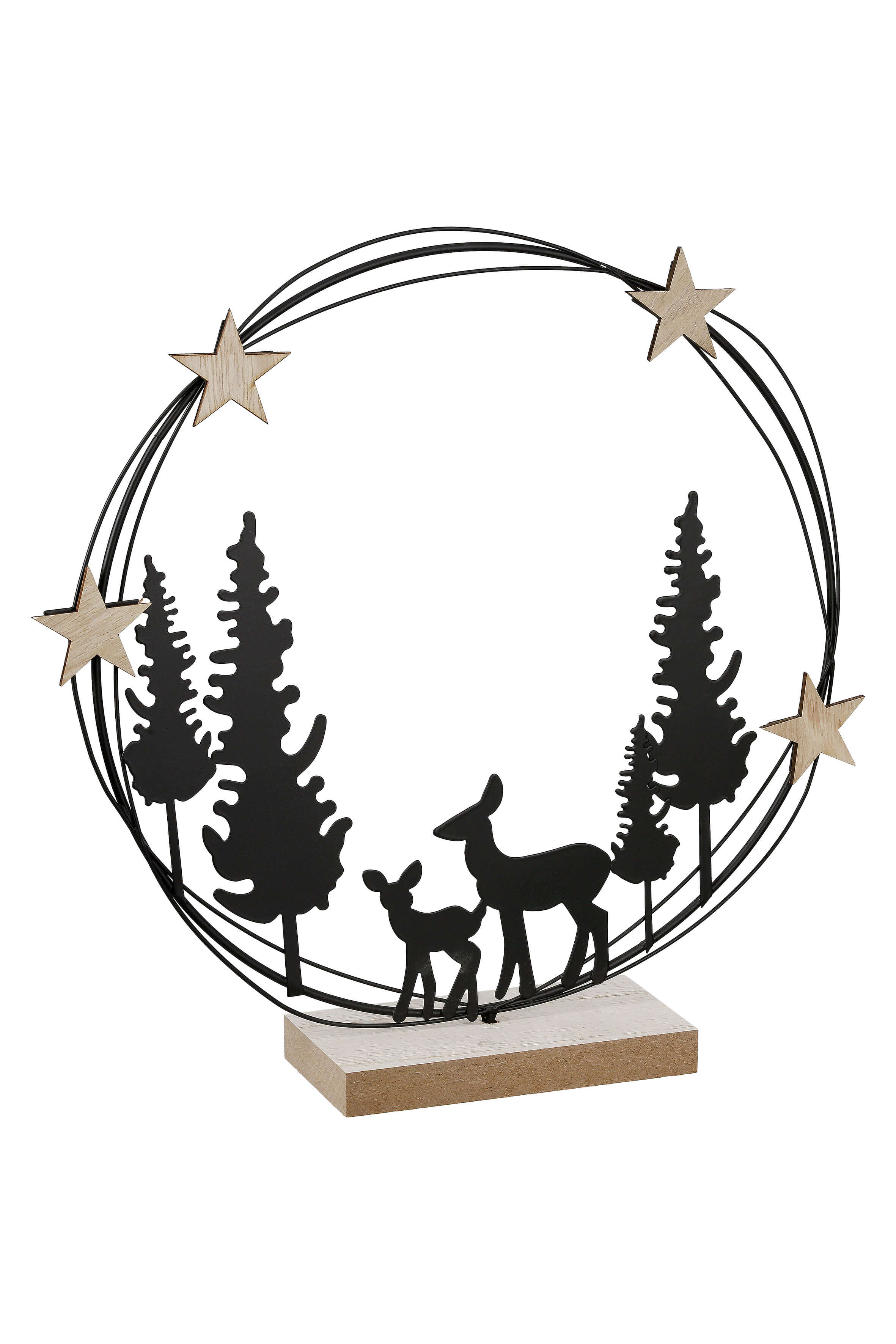 Deko Aufsteller Winterwald Reh schwarz 27cm Pflanze, Baum, Rauchrohr, Hirsch, Wildtiere