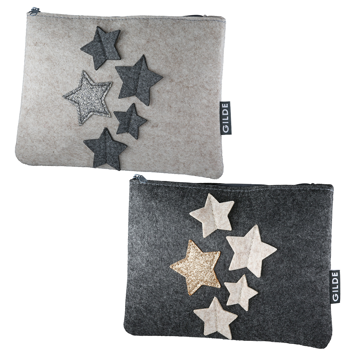 Täschchen Sternregen Filz beige Kosmetiktasche, Beutel, Filz, Sterne, Glitzerstern