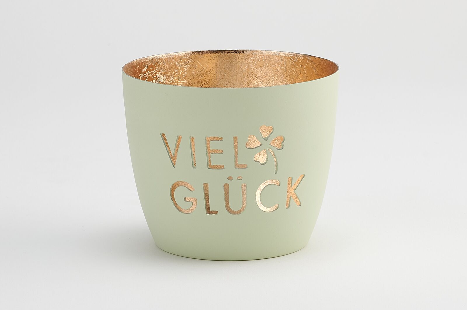 1091704079 Madras Windlicht M Viel Glück pastellgrün/gold