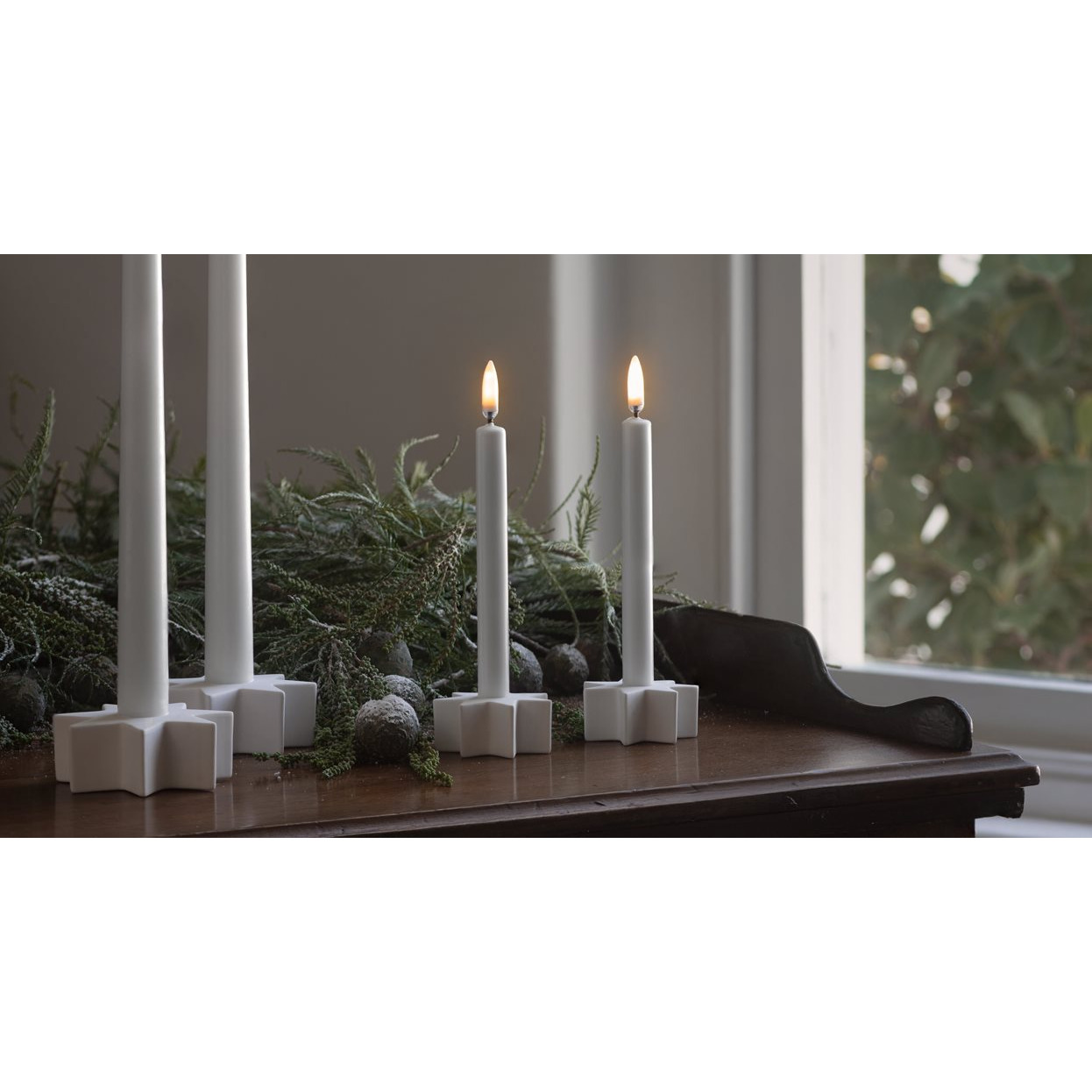 Kerzenständer, Kerzen, Adventskranz, Tafelaufsatz, Grünzweige