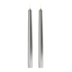Piffany LED Spitzkerzen im 2er-Set, Silber, 2,3x25cm Stompferkerze, Teelichtkerzen, graue Kerze, Doppelkerzen, Langkerze