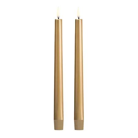 Piffany LED Spitzkerzen Gold Finish, 2er-Set, 2,3x25cm kerzen, duo-kerzen, taper candles, metallisch, goldfarben