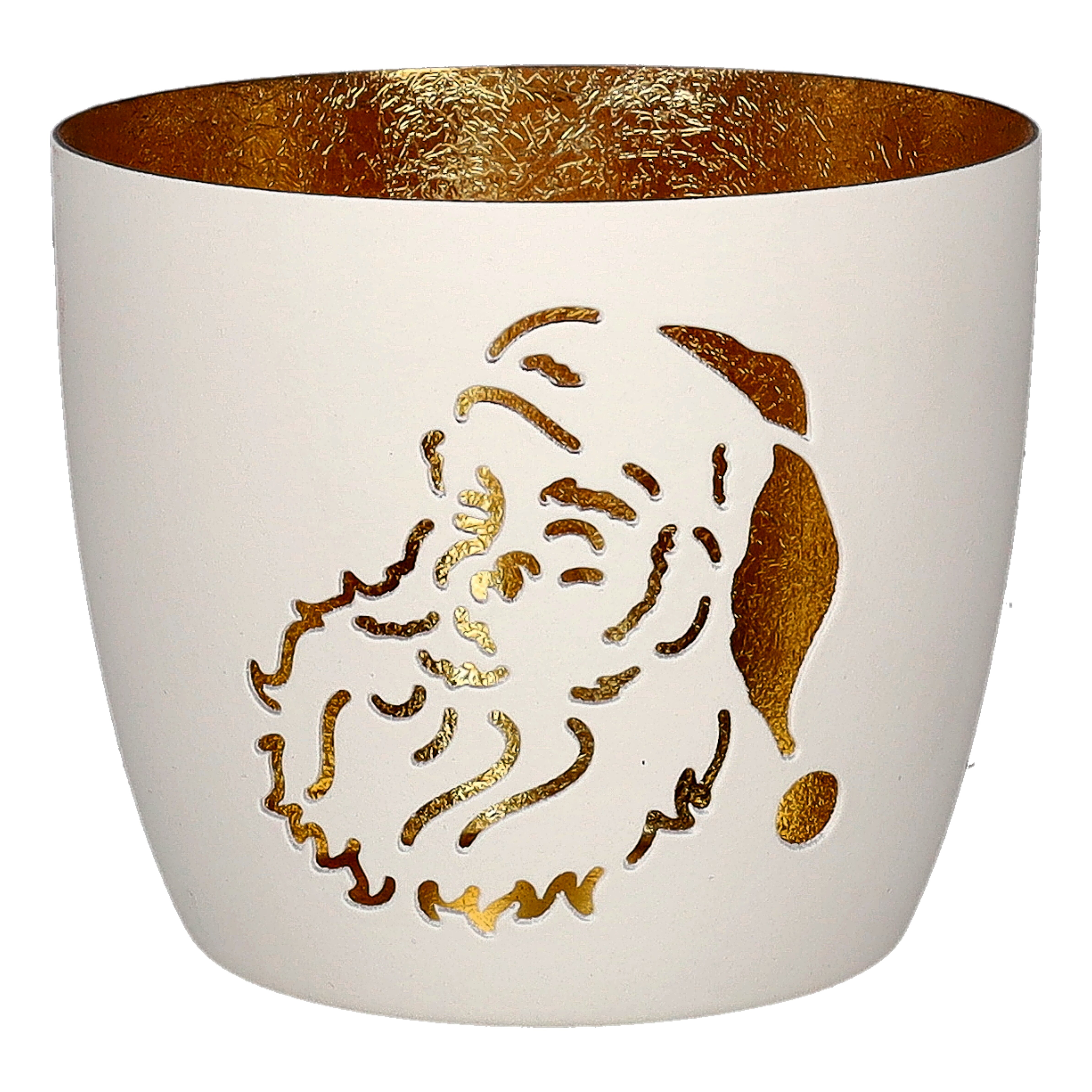 Kaffeebecher, Weihnachtsmotiv, Goldverzierung, Becher, Weihnachtsgesicht