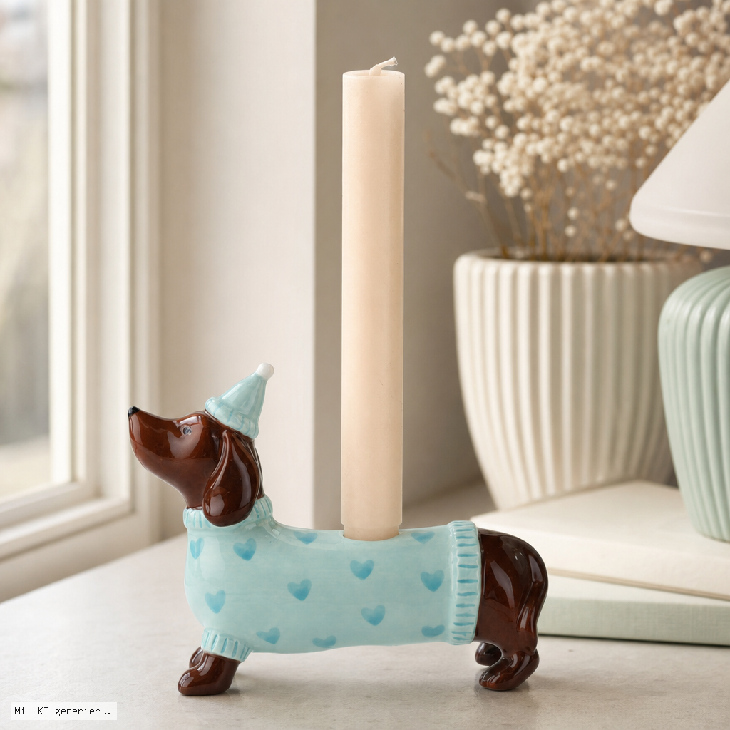 Deko-Objekt, Kerzenhalter, Hund Figur, Ton?, warmer Ton
