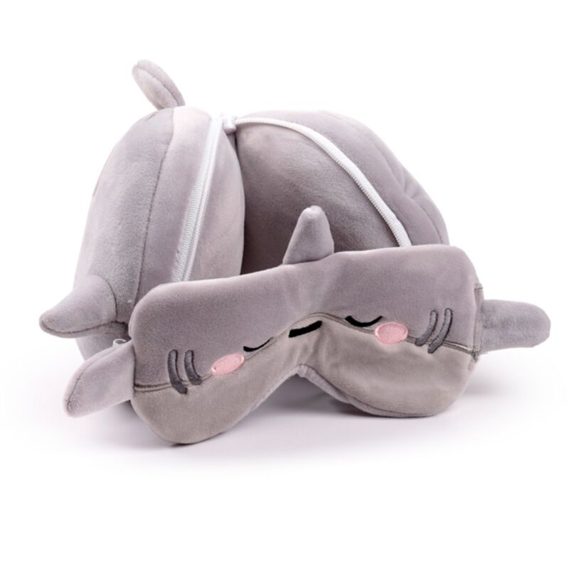 Relaxeazzz Adoramals Archie the Shark Hai Plüsch Reisekissen & Schlafmaske