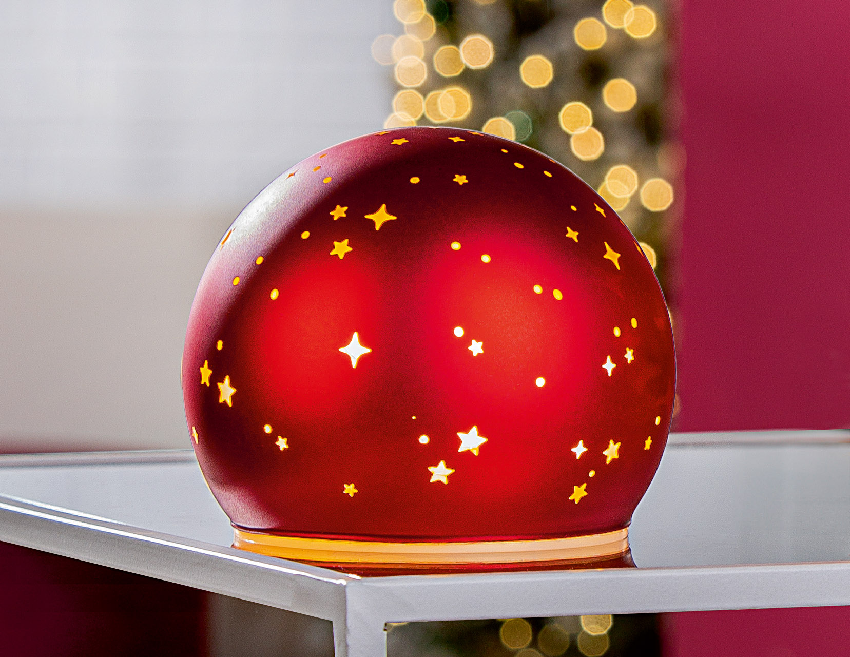 Lichtkugel Cielo rot 10cm Lichterball, Glaskugel, Rot, Sterne, Dekoration