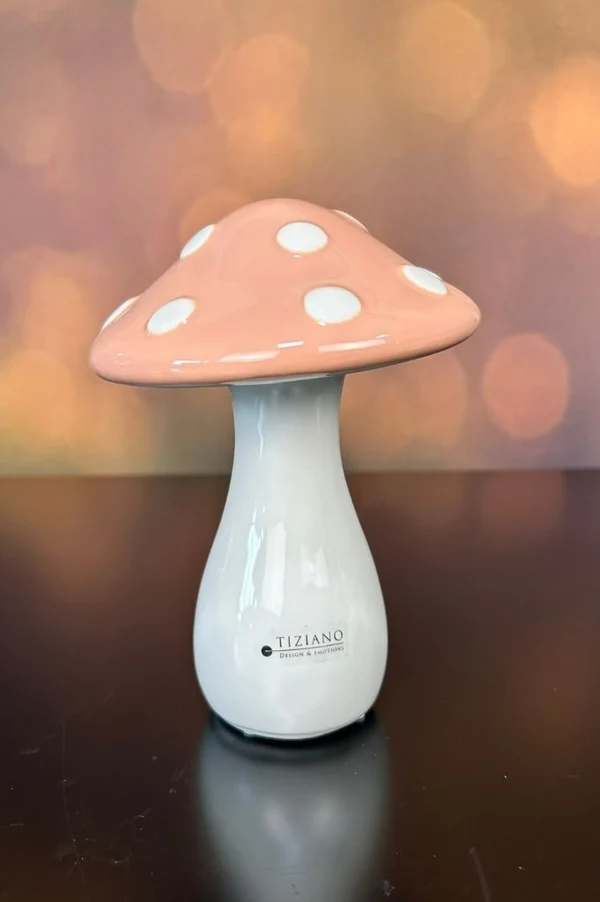 pilzfigur, keramik lampe, rosa pilz, weißer schliff, Tiziano design