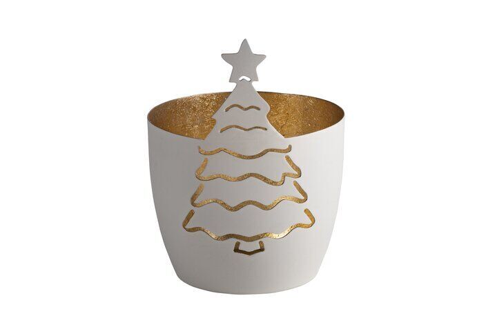 Madras Windlicht Weihnachtsbaum weiß/gold Töpferei, Tasse, Krug