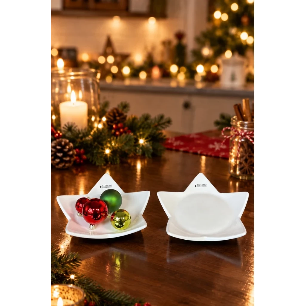 Sternschale Stella flach 19 cm creme-weiß von Tiziano Weihnachtsdeko, Schale, Kerzenlicht, Baumschmuck, Porzellan