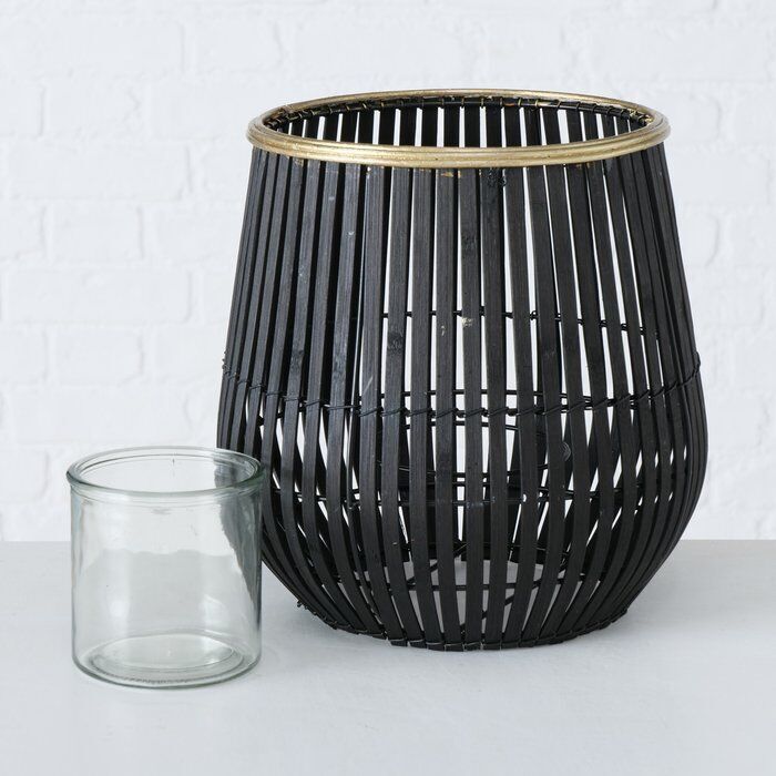 Windlicht Karunya schwarz Bambus 27cm