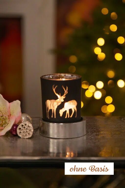 Corso Votivglas 7cm Hirsche schwarz/silber