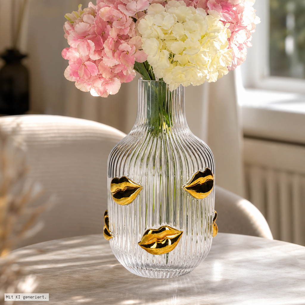 vaser vase, glasvase, goldene lippen deko, blumenvase, hydrangea