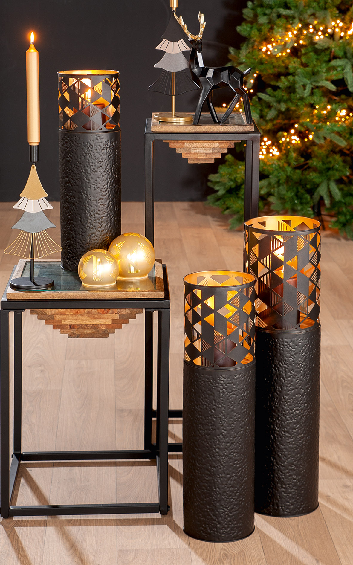 Windlicht Modern Graphic Metall 50cm Kerze