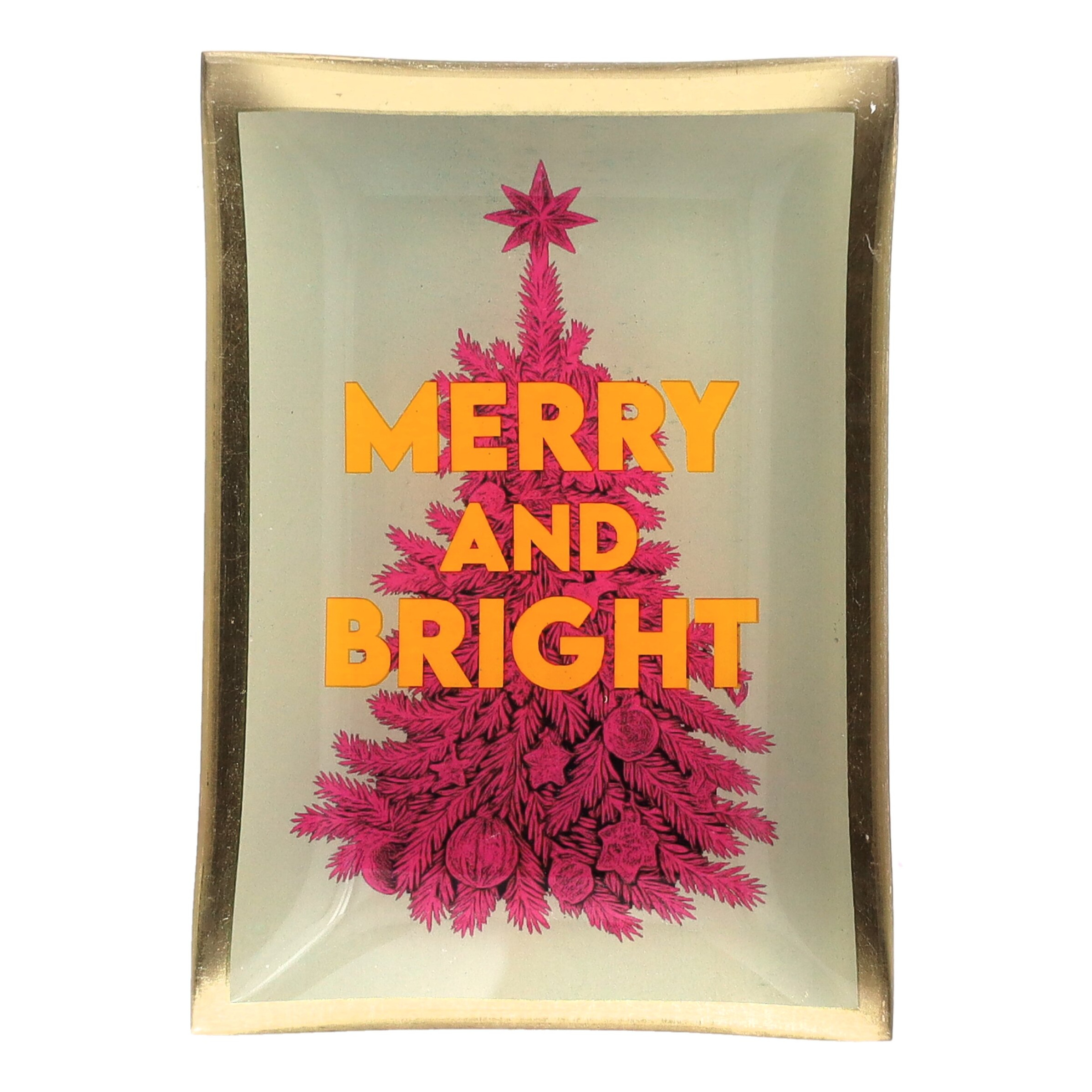 Love Plates Glasteller M mit Motiv Merry and bright, mehrfarbig Weihnachtskarte, Weihnachtsbaum, Merry and Bright, Glitzerfarben, Goldrand