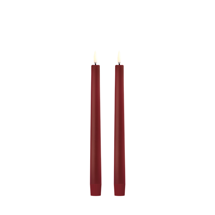 Piffany LED Spitzkerzen Soft-fit Cap Carmine Red 2,3x25cm 2er-Set Kerzen, Stabkerzen, Rot, Doppelt, Klassisch