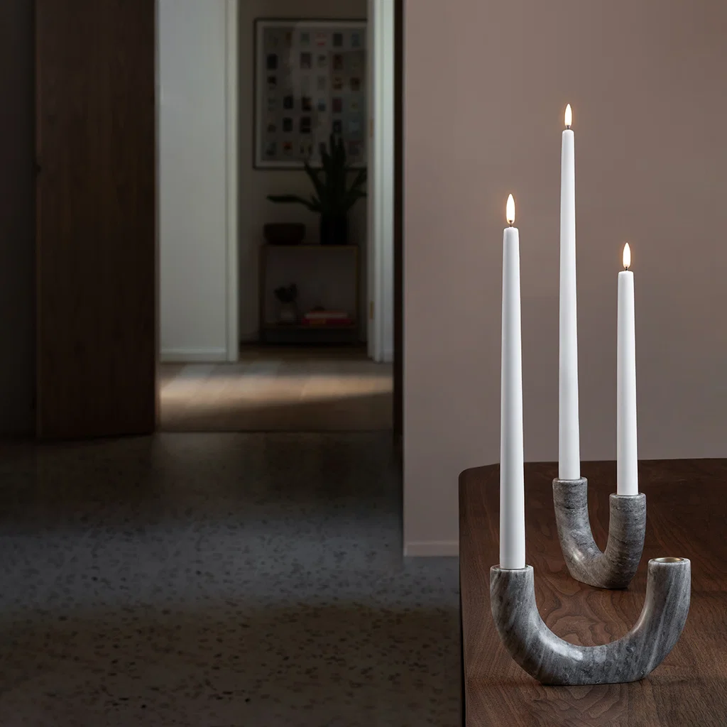 kerzenhalter, candlestick, marble, grau, 3-arm