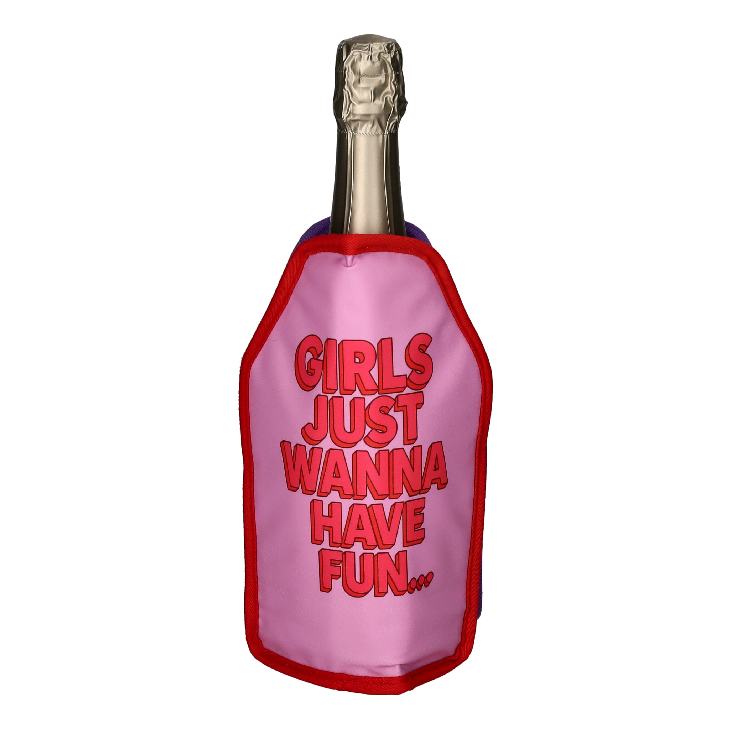 Froid Kühlmanschette mit Motiv Girls and Boys in Rosa und Blau Sektflasche, Girling, pink, Fun, Text-Design
